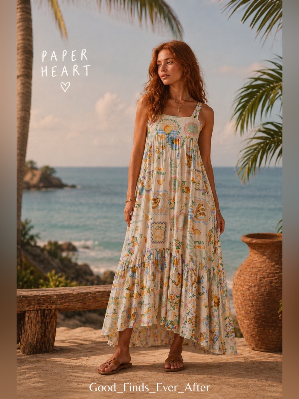 L - PAPER HEART - La dolce Vita - Cream Floral Print Maxi Boho Dress